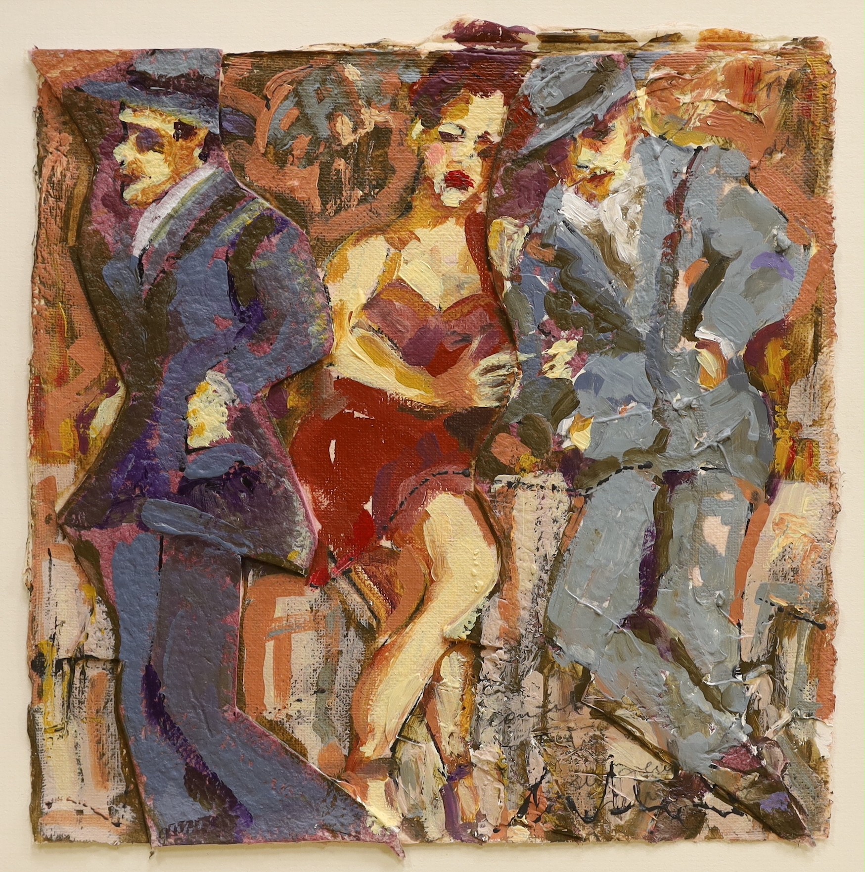 Susana Negri (Brazilian, b.1960), acrylic on canvas and board, 'Reliereo Foortenos', label verso, 28 x 28cm